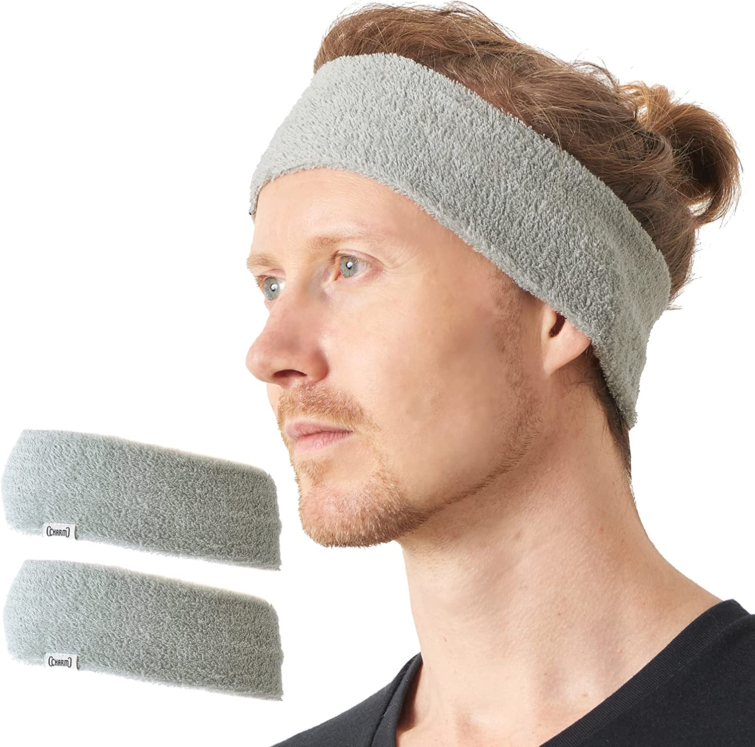 CHARM Mens Sports Headband 2-Pack - Towel Bandana Sweat Wicking Pair Active Wear