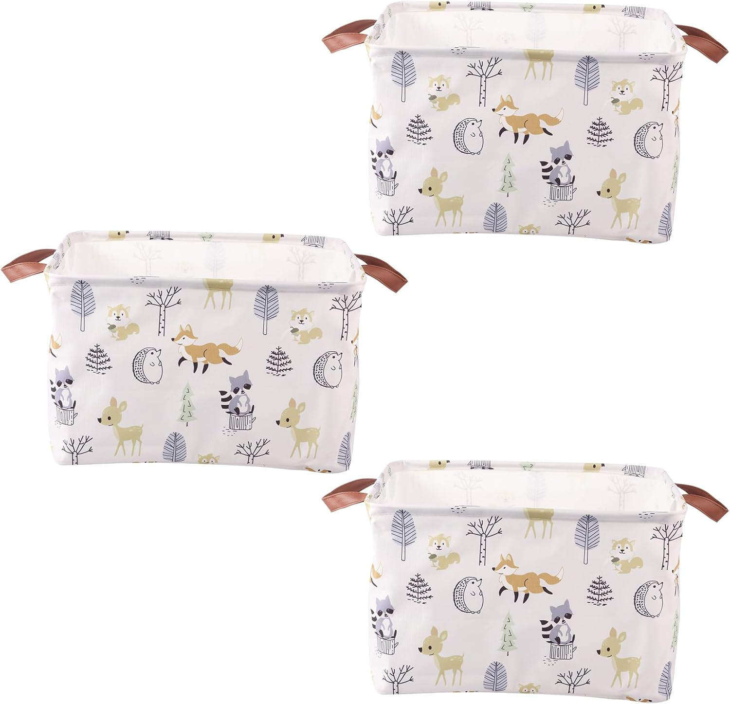 Awobepl 3 Pack Collapsible Storage Baskets, Foldable Fabric Organiser Bin with Handles for Baby Clothes, Nappies, Toys, Rectangular Laundry Hamper for Nursery, Bedroom, Bathroom (Animal)