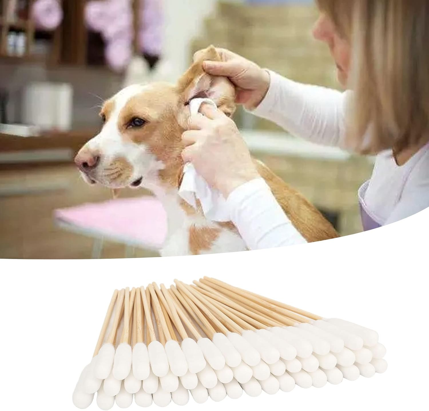 100Pcs Long Cotton Swabs for Dogs, Cat, Puppy, 6 Inch Specially Designed Dirt Removal Big Cotton Bud, Large Means Safe, Ear Cleaner for Apply Medicine, Clean Wound, Ear Cleaning image number 6