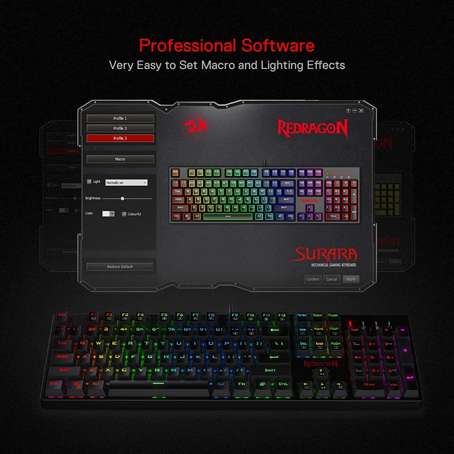 Redragon K582 SURARA RGB Gaming Keyboard, 104 Standard Layout N-Key Rollover Mechanical Keyboard Built-In Linear & Quiet Red Switches, Ergonomic Design and Fast Actuation Prefect for Typing and Gaming image number 5