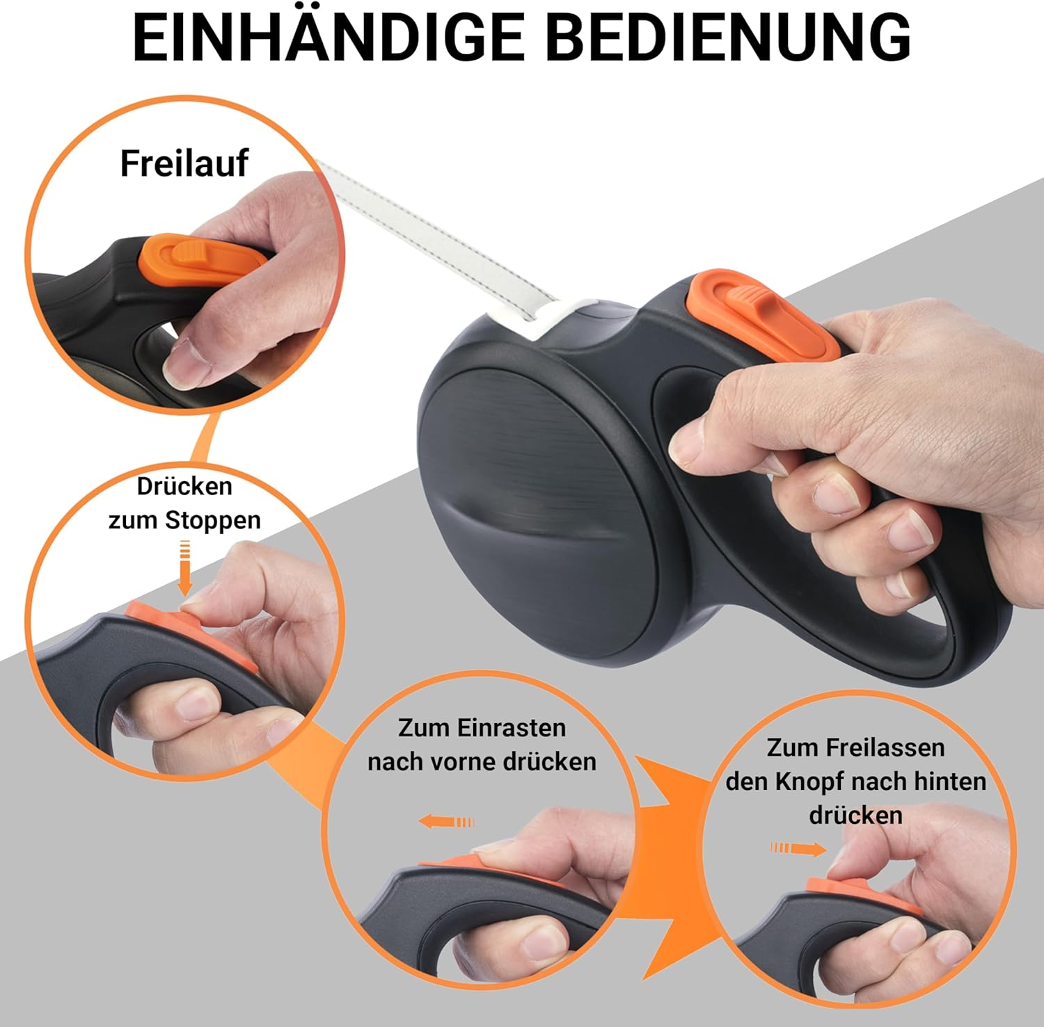 Finopet Dog Lead for Large Dogs and Medium up to 55 Kg, Dog Lead 5 M, Dog Lead Extendable and Innovative Automatic Brake System, Roller Lead, Running Lead for All Dog Harnesses