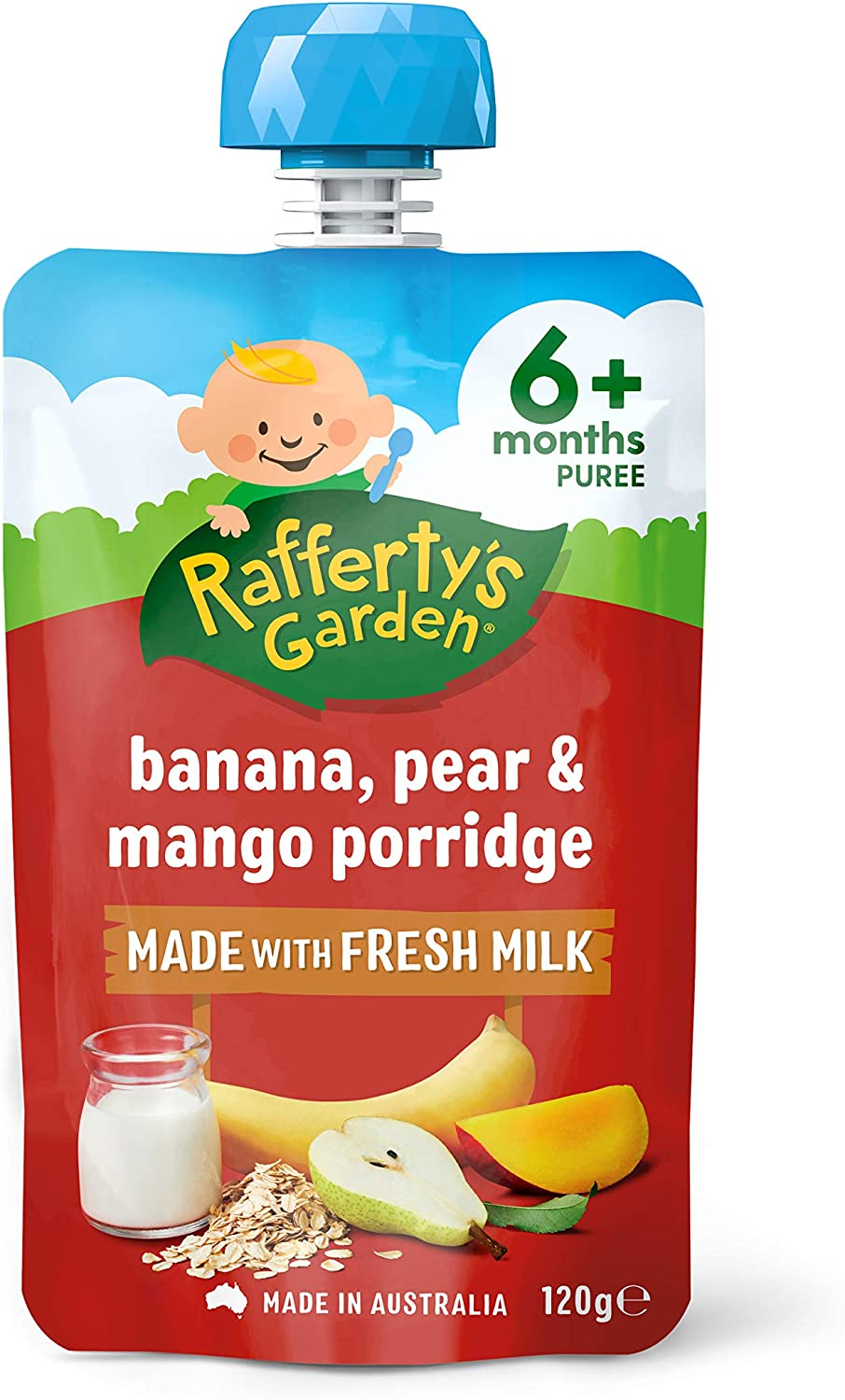 Rafferty'S Garden Banana, Pear and Mango Ready to Eat Porridge Baby Food Pouch for Babies 6+ Month, 120G (Case of 6) image number 3