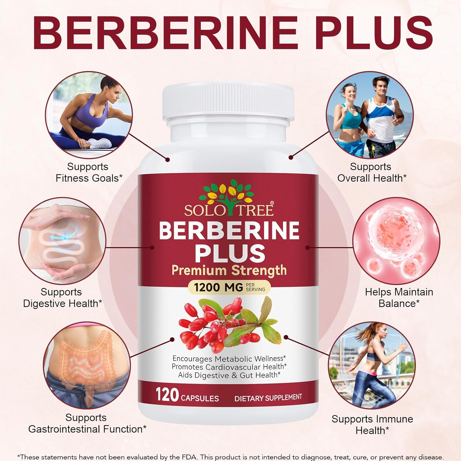 Berberine plus 1200 Mg | Premium Strength Herbal Supplement | 2-Month Supply | Non-Gmo, Gluten Free | 120 Capsules image number 1