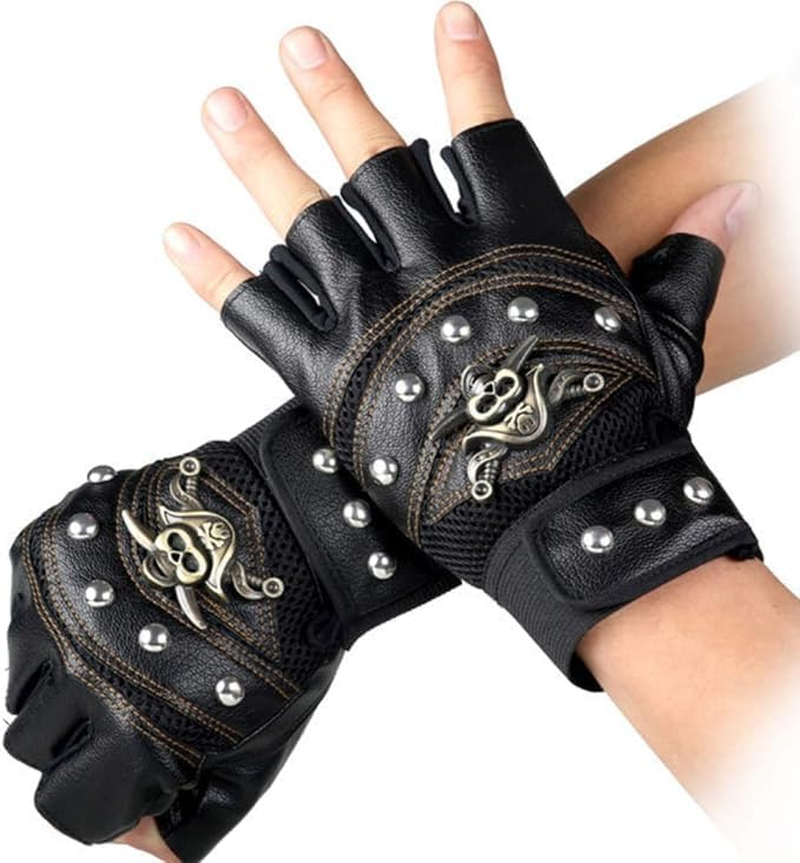 Punk Rivet Motorcycle Car Driving Gloves Half Finger Mittens Rocker Driving Gloves image number 5