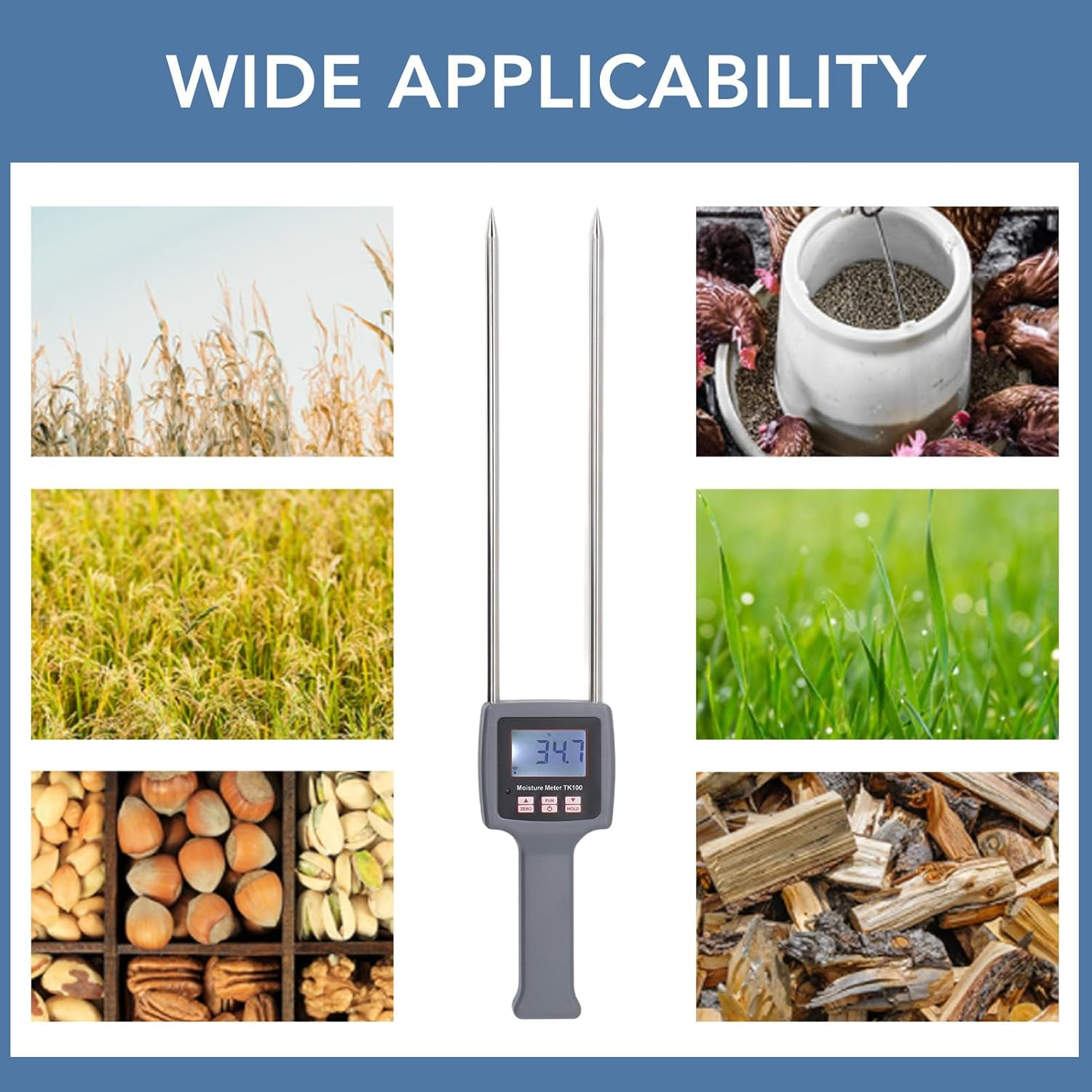 TK100H Portable Hay Moisture Meter, Hay Moisture Tester with Probe, Backlit Display, Moisture Meter Probe for Hay, Forage Grass, Leymus Chinensis, Alfalfa Ensuring Hay Quality image number 2