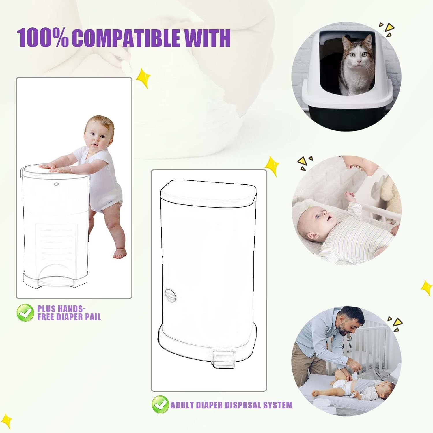 Diaper Pail Refills Increased 30% Length Compatible with Dekor plus Diaper Pails Lavender Scent Holds up to 3016 Diapers (4 Pack) image number 1