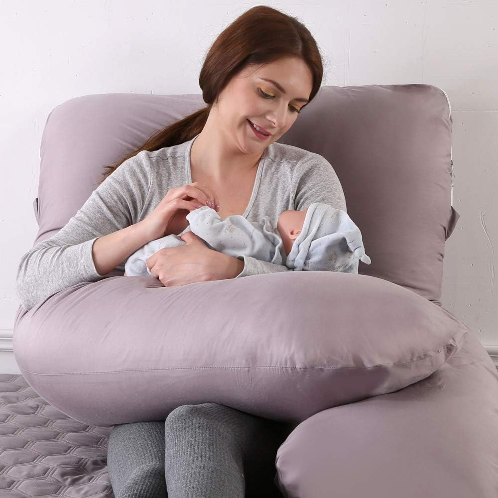 Pregnancy Pillows, Pregnancy Belly Side Sleeping Pillow, Maternity Waist Pillow, Comfortable Support Back HIPS Legs, Women Body Cotton Pillowcase U Maternity Form Pillows, Pure Cotton (Light Gray) image number 5