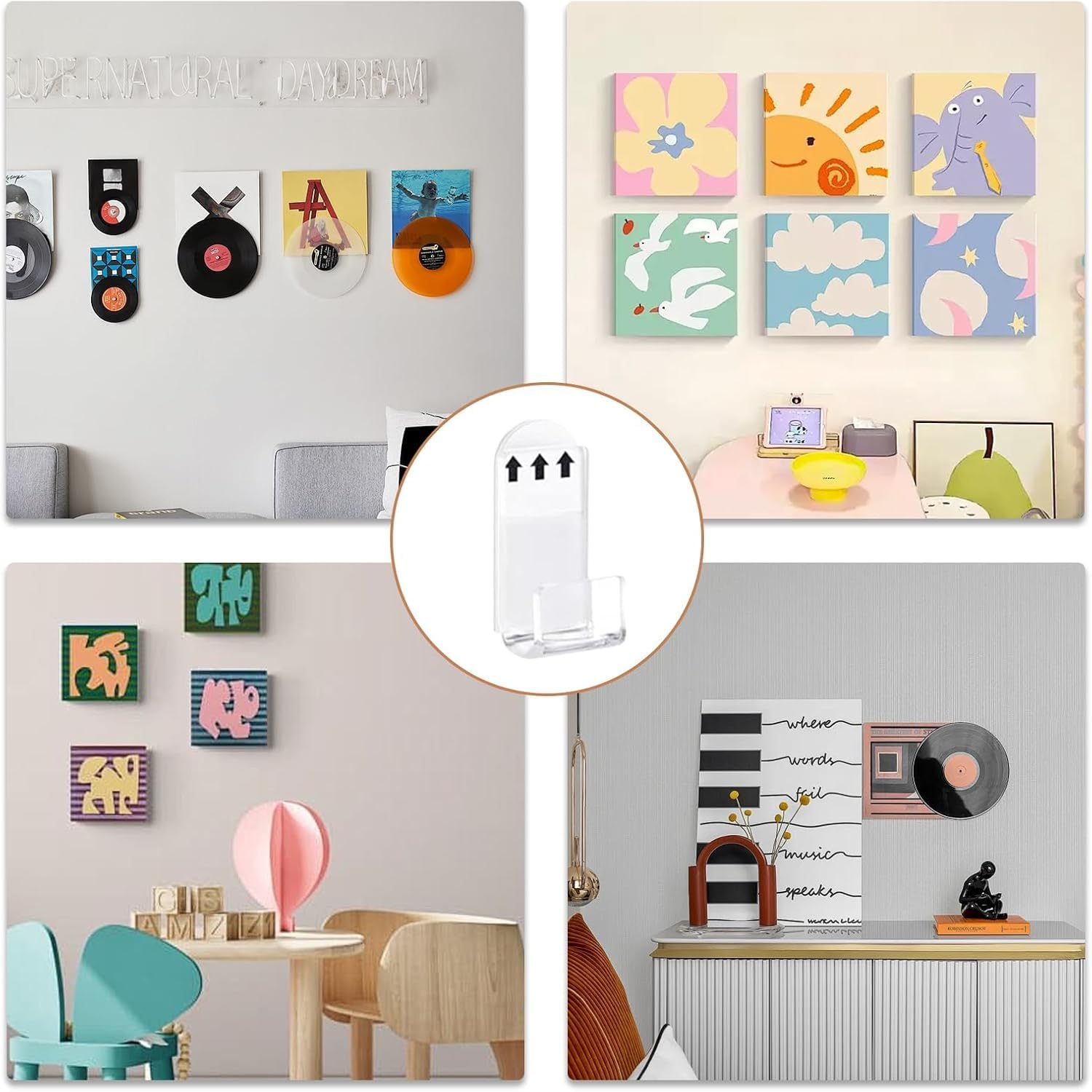 Beiqilian 30Pcs Clear Acrylic Vinyl Record Display Shelf Wall Mount, Easy Mount, Display Functionality, Tiered Shelf, 30 Shelves, No Screw, Home Decor, Music Instruments