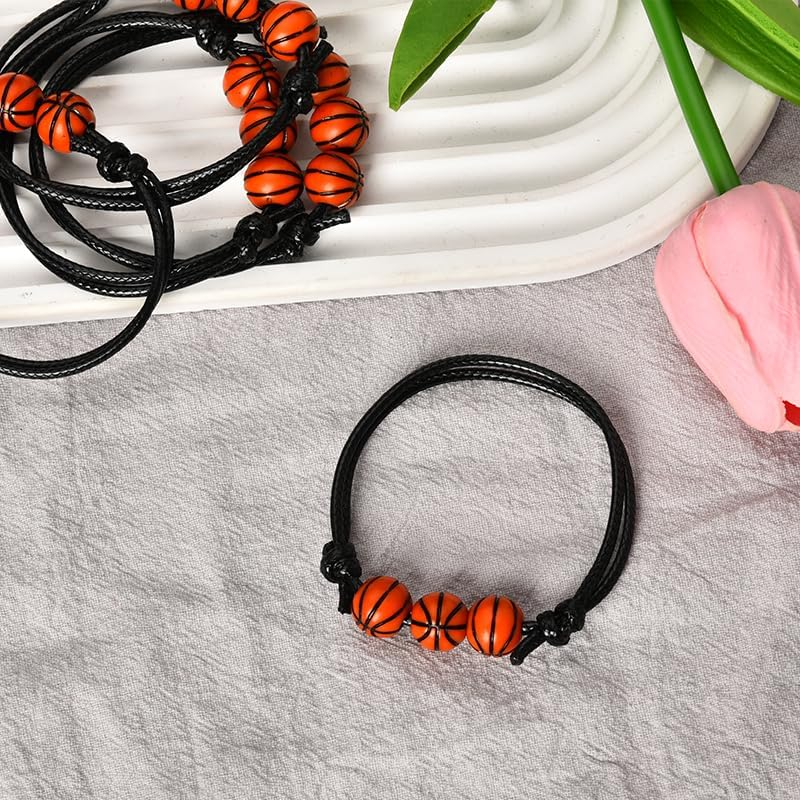 Guqqeuc Basketball Bracelet Sport Theme Bracelets for Women Men Beaded Ball Charm Bracelets for Teammate Basketball Party Favors Christmas Birthday Gifts for Sports Lover 5 Pcs