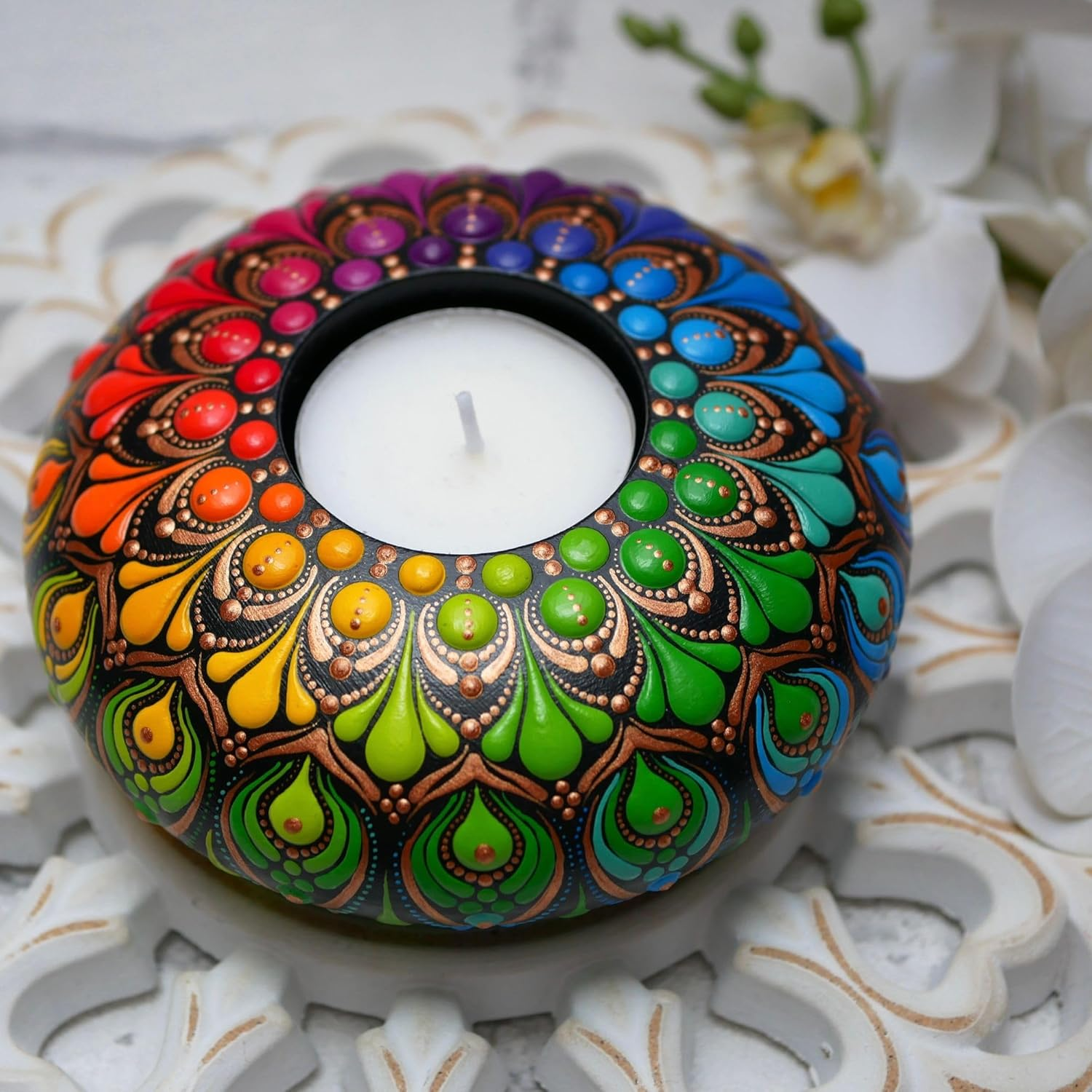 Tea Light Candle Holder Silicone Mould - by Happy Dotting Company - round Shape - Tealight Candle Moulds for Cement Casting - DIY & Creative Projects - Dotting and Mandala Art image number 1