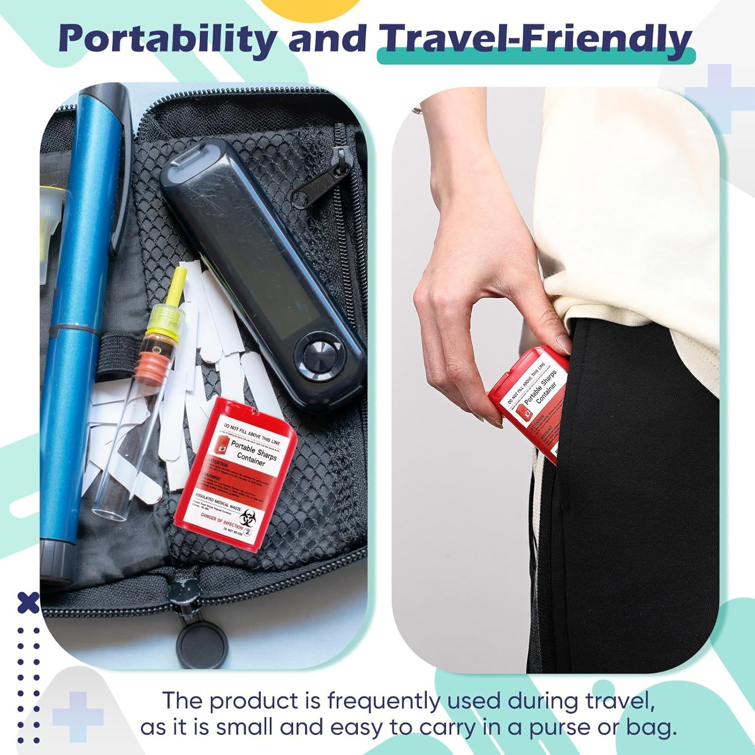 Portable Sharps Container, Designed for Safe and Convenient Handling of Insulin Needles, Pen Needles, and Other Medical Sharps during Travel or at Home and Office, 5 Packs image number 2
