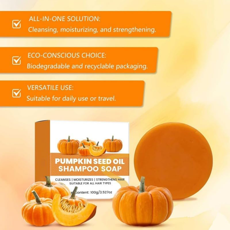 Pumpkin Seed Oil Shampoo Bar, for Hair Growth Repair, Solid Moisturizing Shampoo Soap for Dry, Damaged Hair, Nourishing Vegan Hair Care, Conditioning Bar for Thicker, Healthier Hair (4PCS)