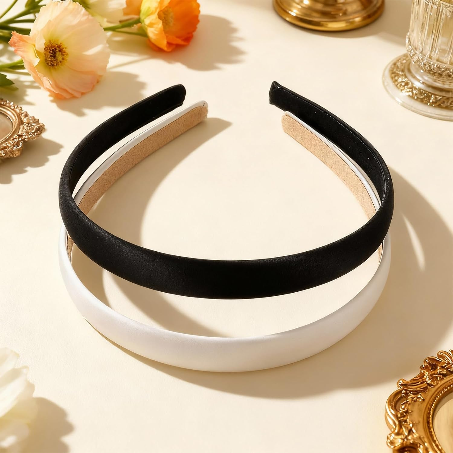 Pack of 2 Women'S Black Headpieces Satin Headbands Plain Headbands Non-Slip Hair Accessories Simple Fashion Headband for Women Girls Men DIY Styling image number 3