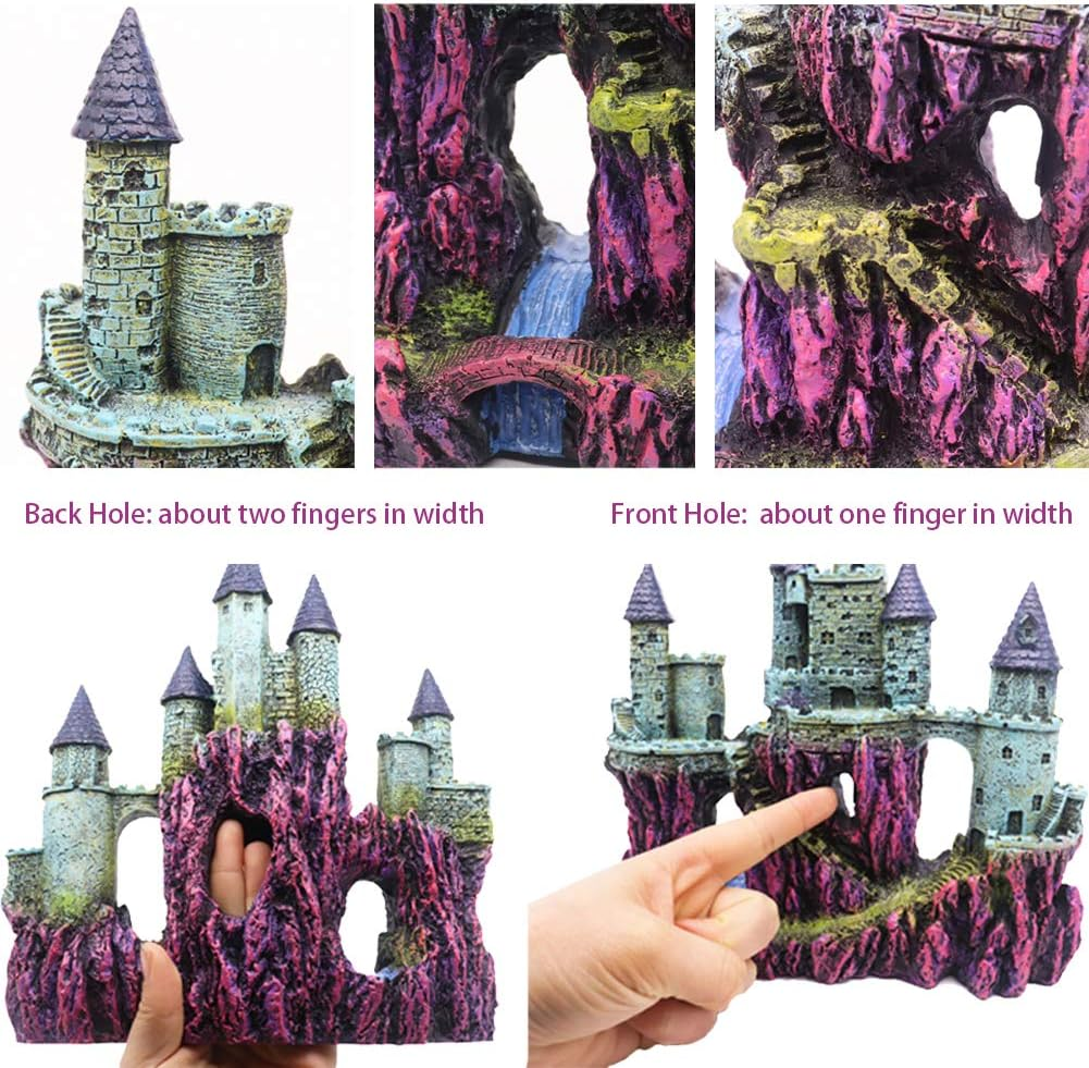 Ulifery Fairy Princess Gothic Castle Aquarium Decorations Glow Fish Tank Ornaments Large for Betta Hideout, Pink image number 2