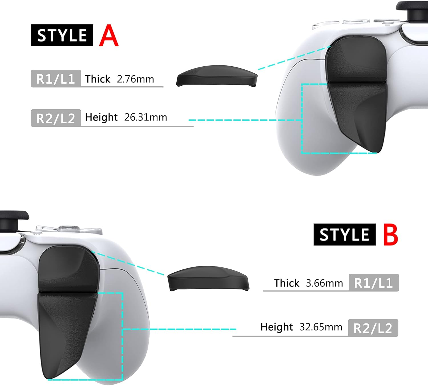 Playvital Blade 2 Pairs Shoulder Buttons Extension Triggers for Ps5 Controller, Game Improvement Adjusters for PS Portal Remote Player, Bumper Trigger Extenders for Ps5 Edge Controller - Black - Chameleon Green Purple image number 4