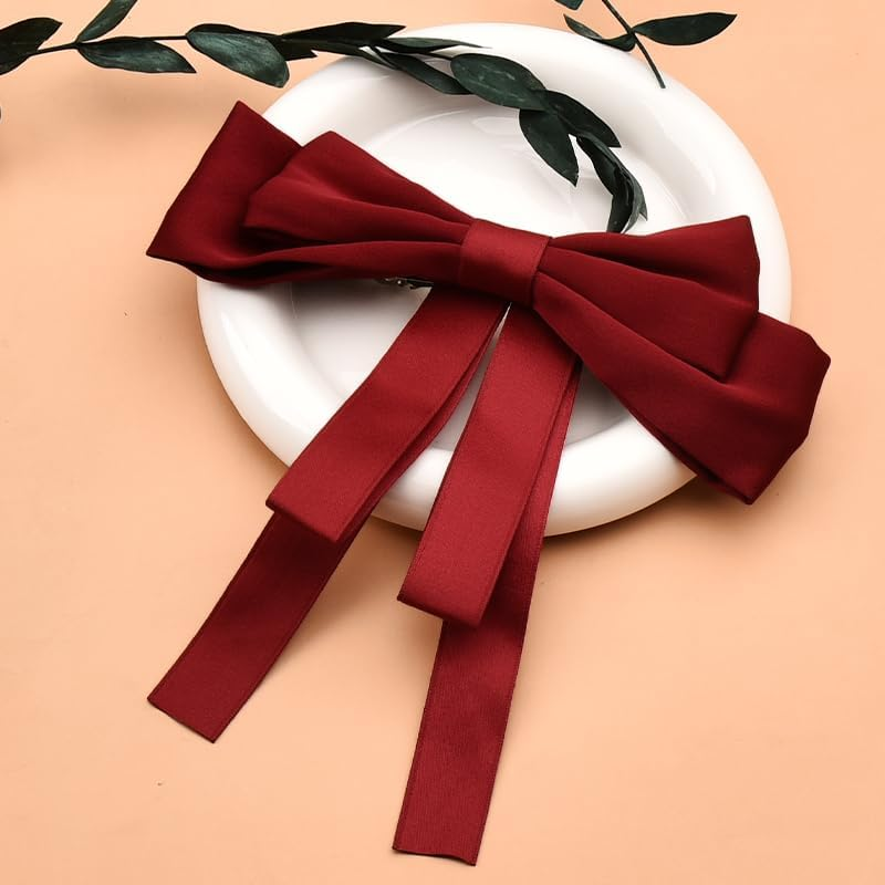 Red Bow Hair Clips for Women and Girls - Large Knot Tassel Ribbon Bowknot Accessories