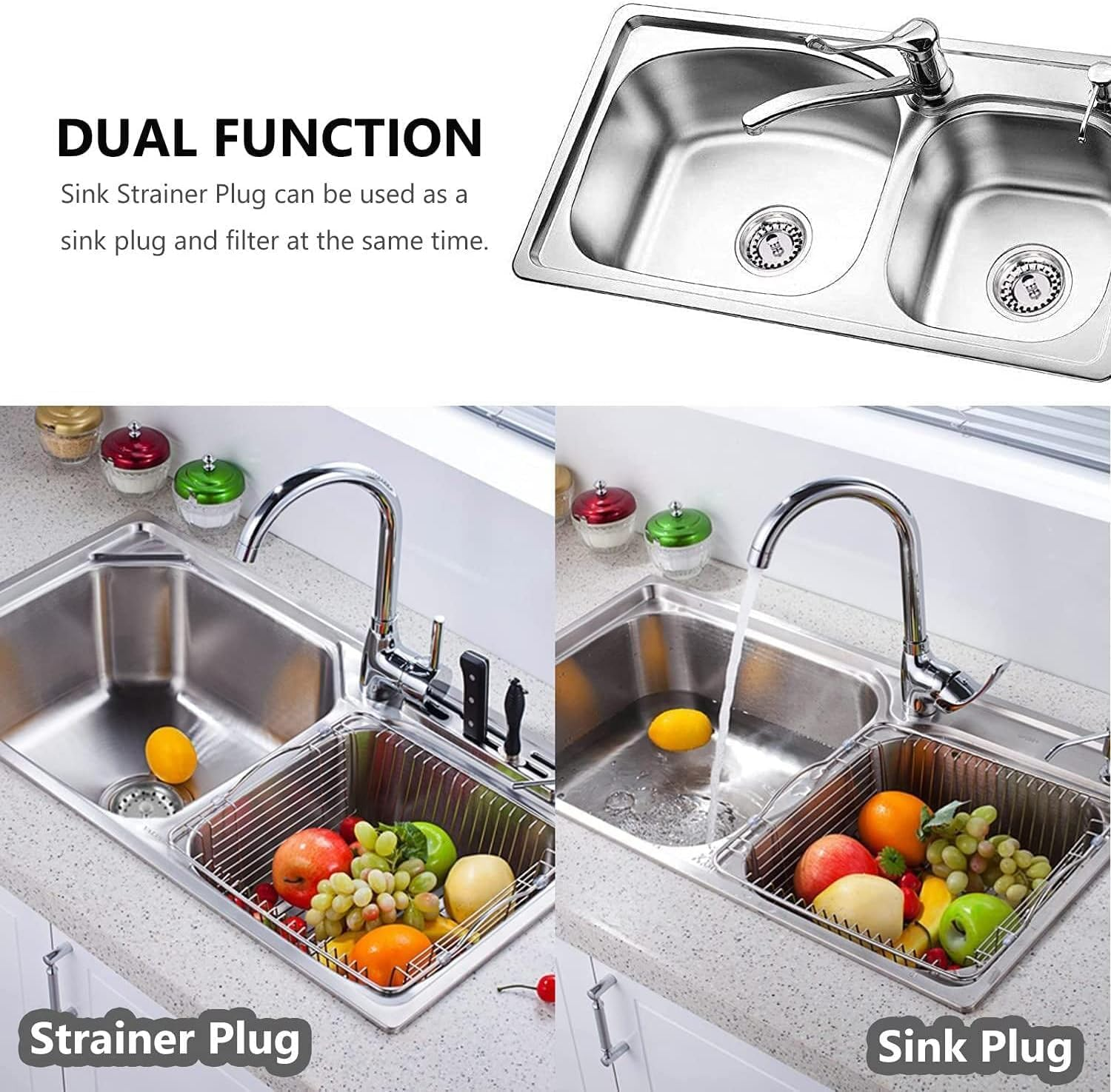 Walquicks 2 Pcs Sink Strainer Plug, Silver Stainless Steel 304 Kitchen Sink Strainers in Kitchen, 84Mm Stainless Steel Basket Kitchen Sink Strainer Plug for Steel in Kitchens and Bathrooms Plug