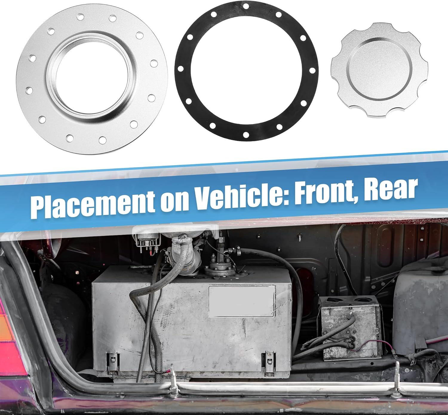 X AUTOHAUX 1 Set Aluminum Easy Fill Fuel Cell Cap with 12 Bolting Holes Cell Bung Silver Tone Billet Fuel Cell Cap Assemblies image number 4