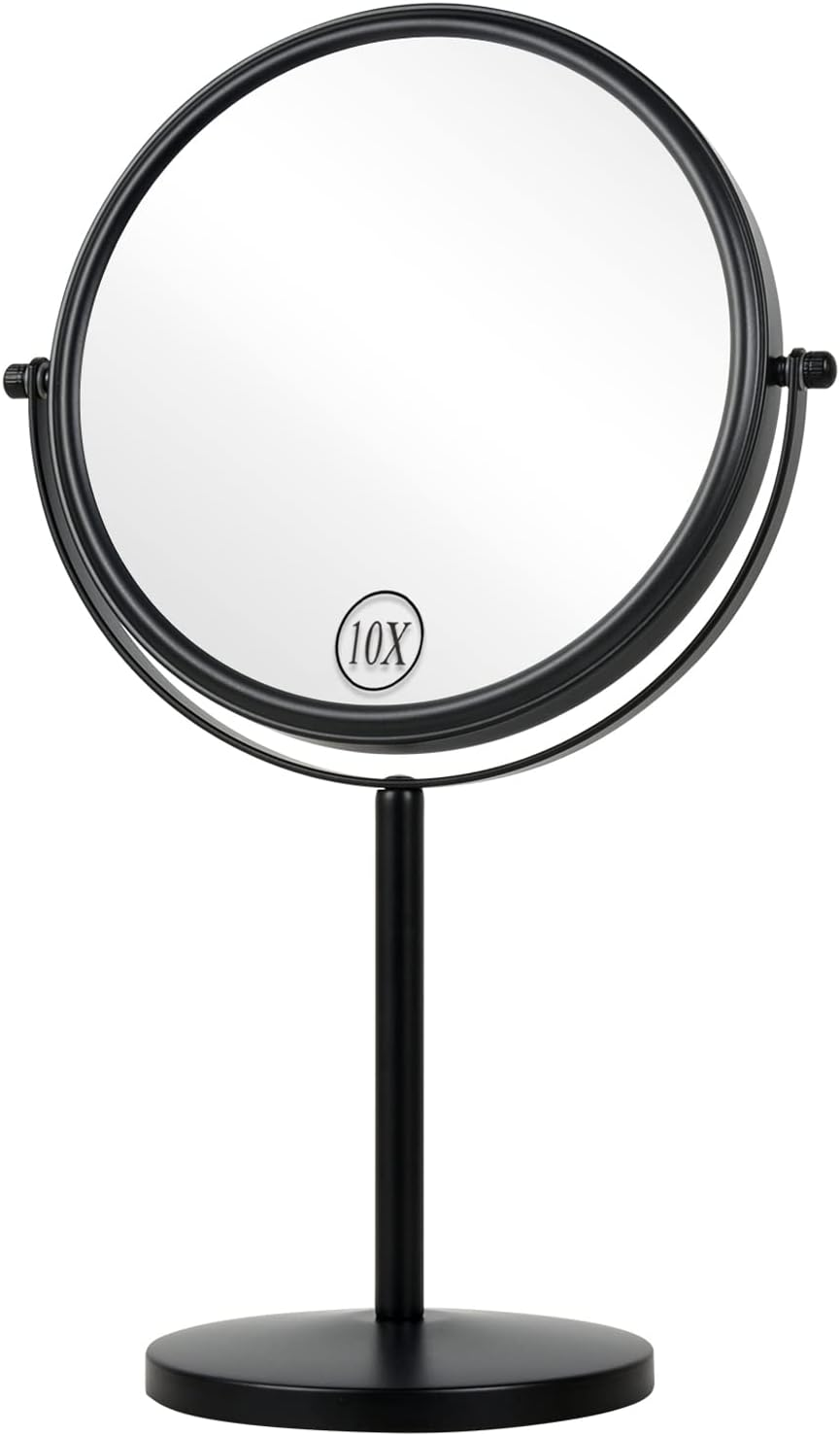 ALHAKIN 10X Magnifying Makeup Mirror, 8 Inch Tabletop Mirror Double Sided with Magnification, Swivel Make up Mirror for Bathroom, Black image number 1