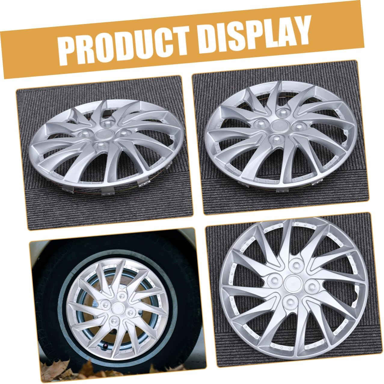 Luxshiny 2Pcs 14-Inch Automotive Hubcaps Wheel Rim Covers Full Silver Car Hub Caps Replacement Decorative Covers for Vehicle Wheels image number 3