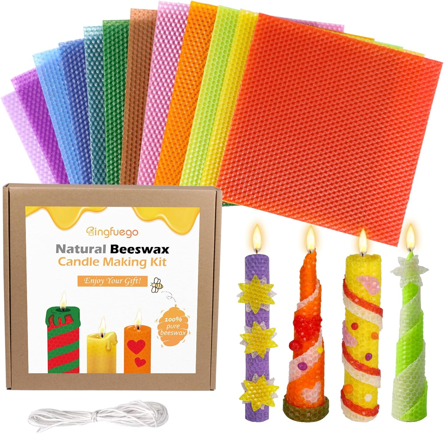 Bingfuego Beeswax Candle Making Kit for Kids-12 Beeswax Sheets for Candle Making Rolling Kits, Natural Beeswax Candle Making Kit (Bright Color, 8 X 8 Inch)
