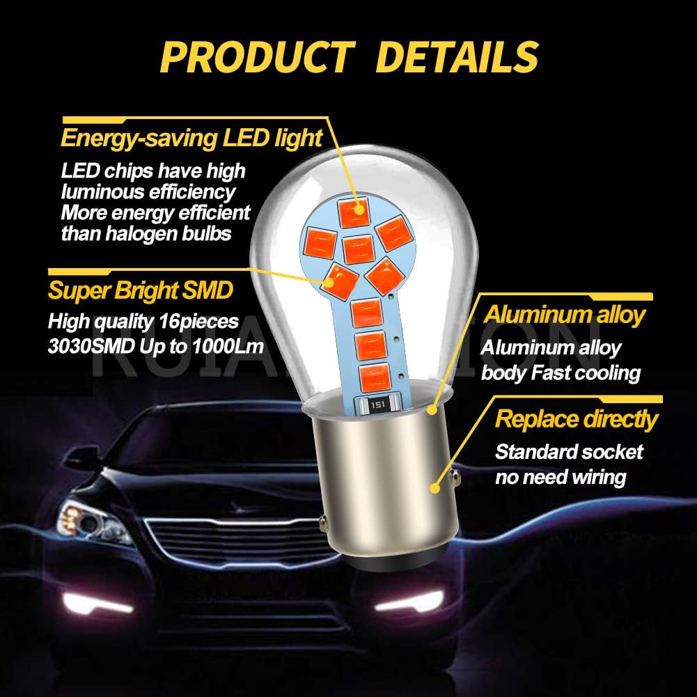 Ruiandsion 2Pcs 1157 BAY15D LED Bulb Red 2057 7508 12V Replacement for Car Brake Rear Stop Tail Lights,Non-Polarity
