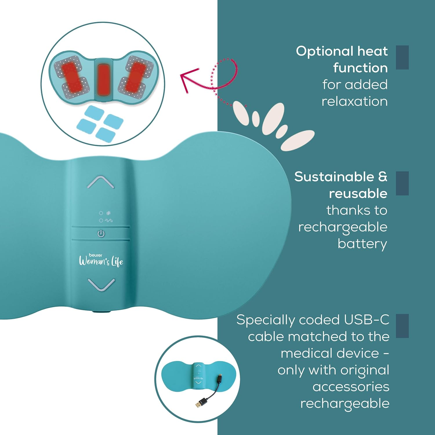 Beurer EM55 Menstrual Relax+ | TENS & Heat for Natural Menstrual Pain Relief | Larger Heating Surface | Suitable for Endometriosis | Rechargeable Battery | Wear under Clothes | Medical Device image number 1