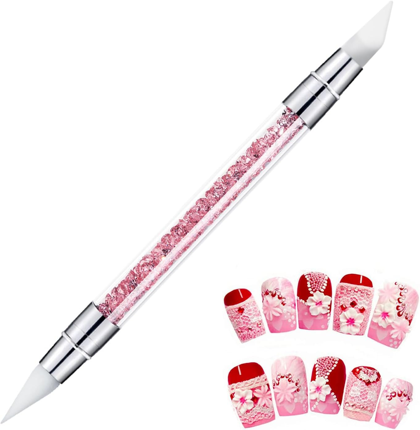 5 Pieces Silicone Brush, Soft Tipped Sculpture Pen, Creative Rhinestone Fingernails Polish Carving Pen, Silicone Manicure Dotting Salon Tool Set for Women - 3 image number 6