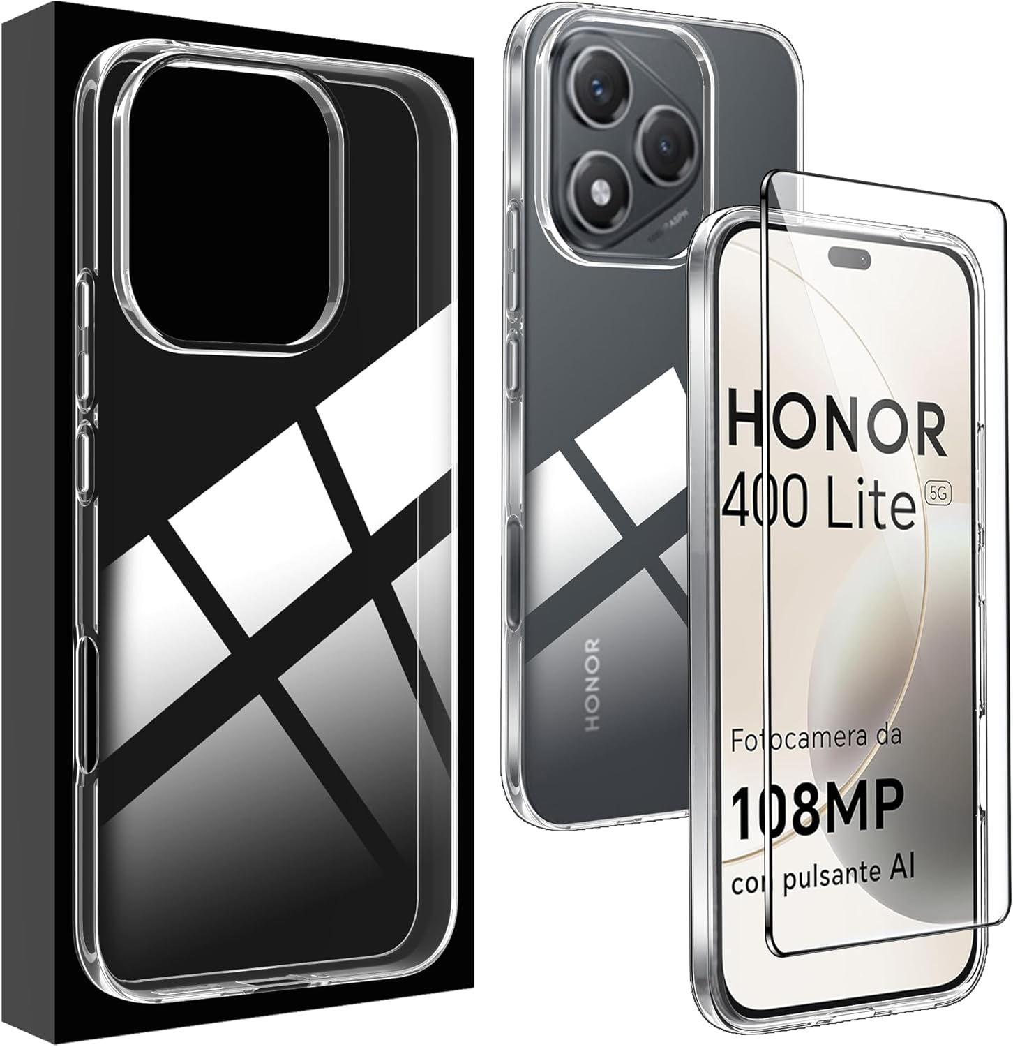 Cover for HONOR 400 Lite Case + Tempered Glass for HONOR 400 Lite Screen Protector,Transparent Flexible TPU Case image number 2