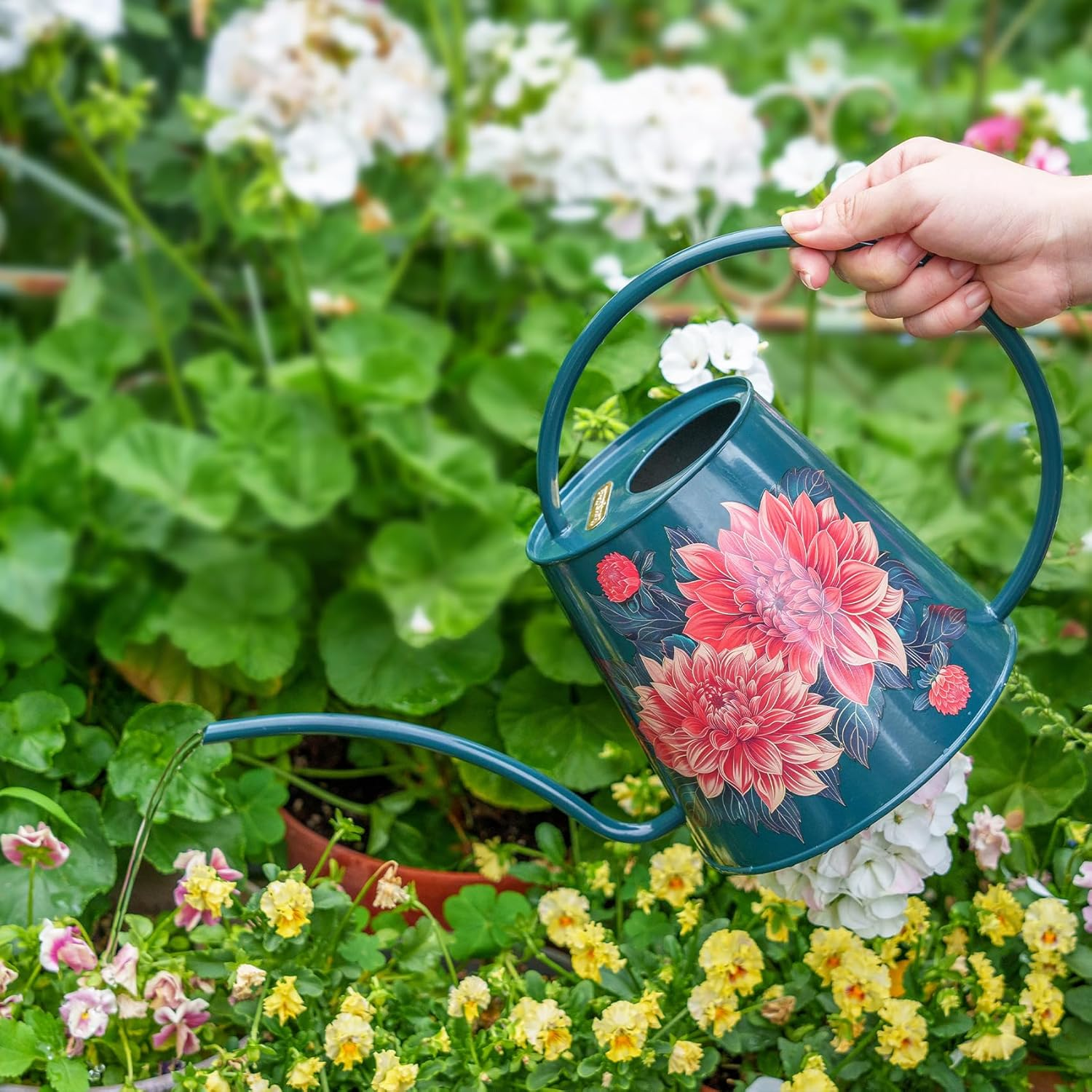 Berry&Bird House Plants Watering Can - Indoor & Outdoor 1/2 Gallon Stainless Steel Water Can with Long Spout Garden Decoration for Flower Bonsai Succulent Gardening Large Watwer Bottle(2L/68Oz,Dahlia) image number 4