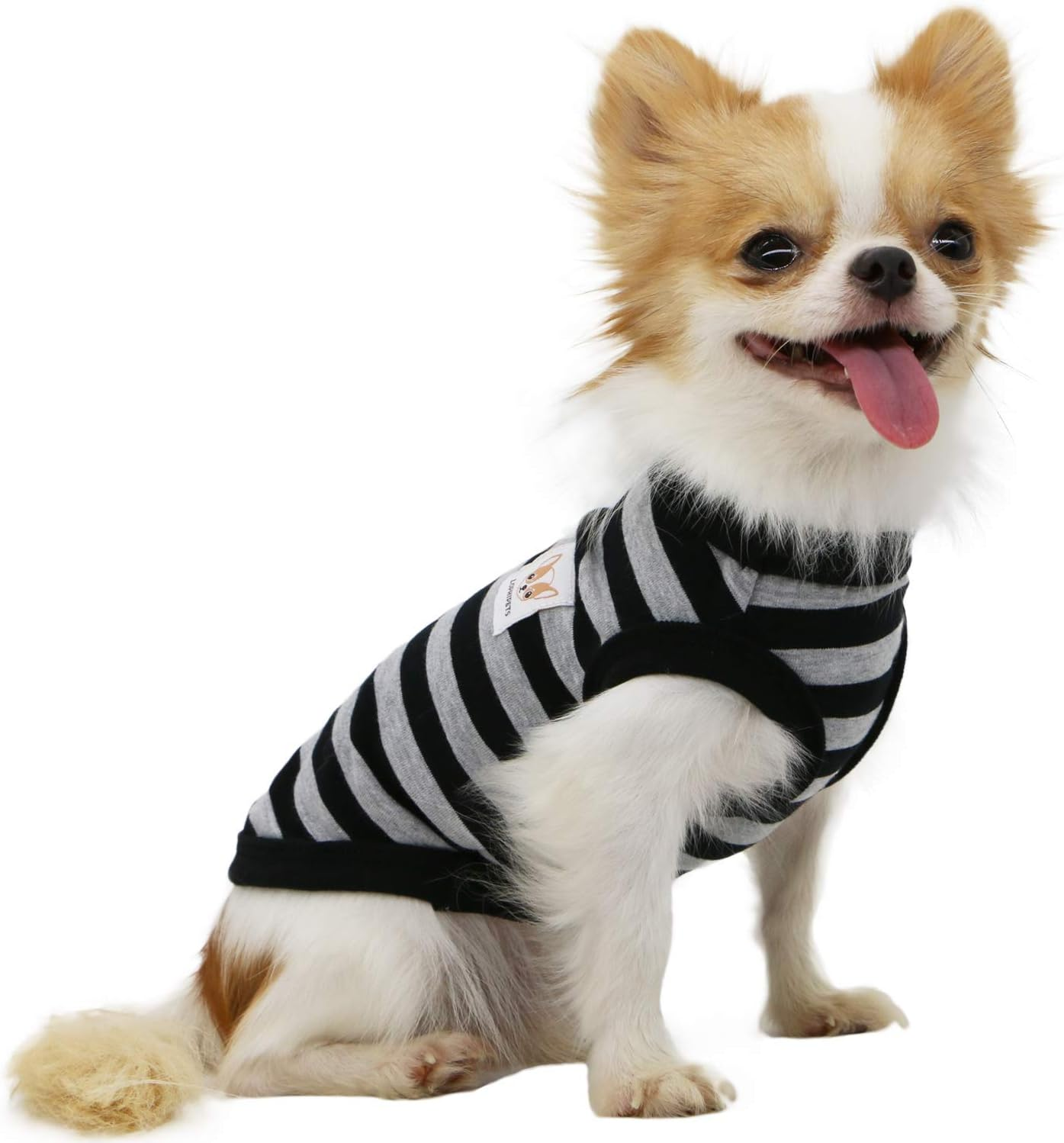 LOPHIPETS 100% Cotton Striped Dog Shirts for Small Dogs Chihuahua Puppy Clothes Tank Vest-Black and Gray Strips/Xxs