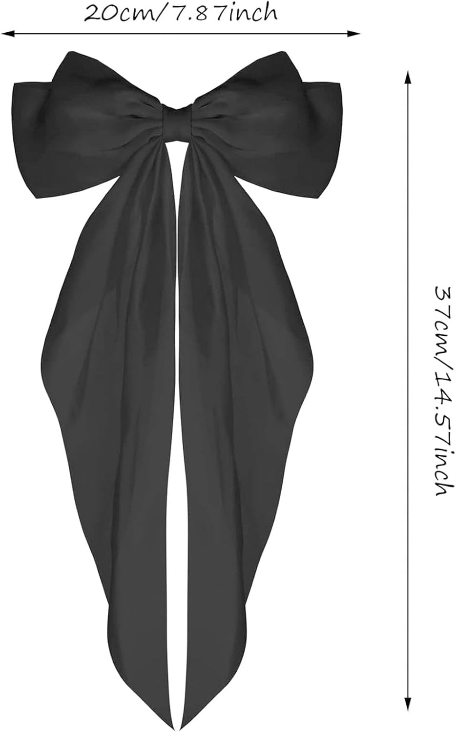 Hair Clips, 2 Pieces with Large Bow, Soft Silky Satin Hair Clip, Long Tail, French Ribbon Hair Pins, 90S Bowknot Clips for Party, Christmas, Women (Black + Beige) image number 5