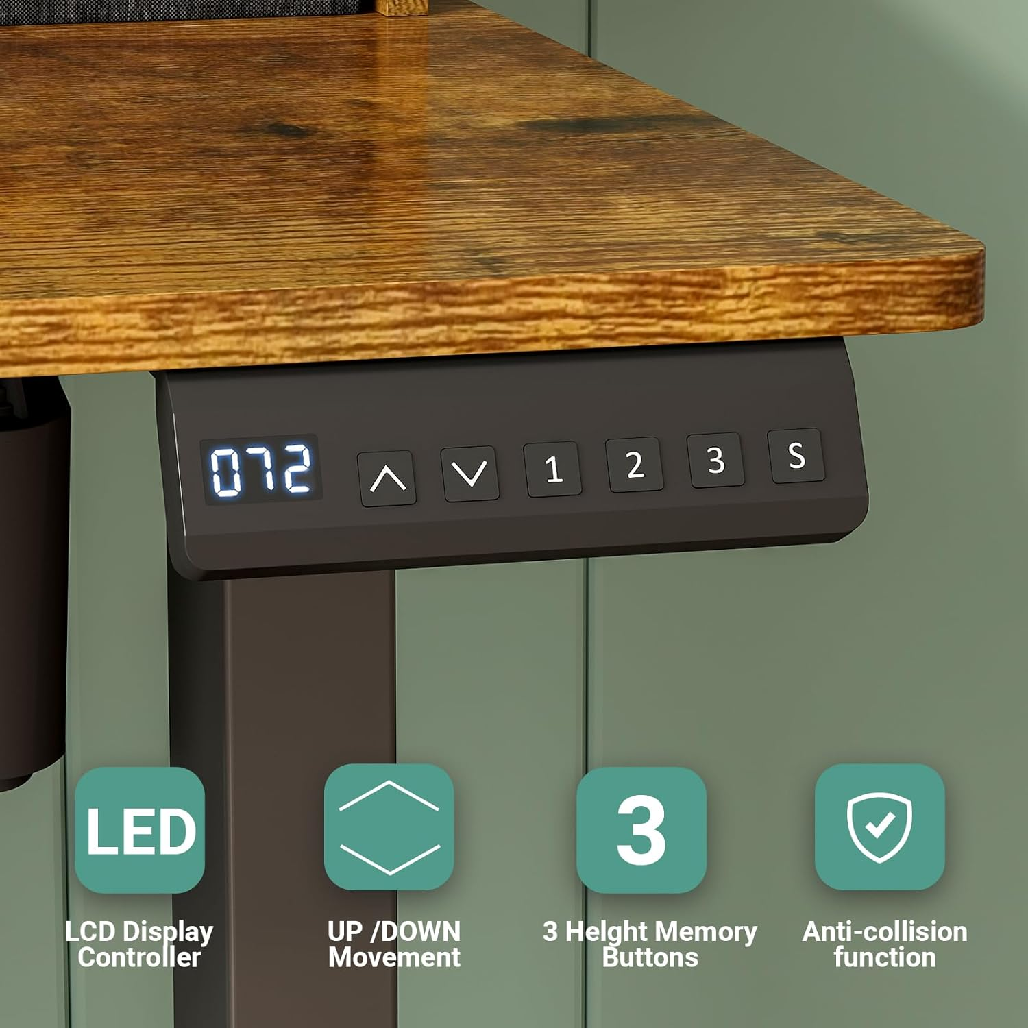 Ufurniture Electric Standing Desk with 2 Drawers, Adjustable Height Sit Stand up Desk with Storage Shelf, 120Cm Splice Board Walnut image number 6