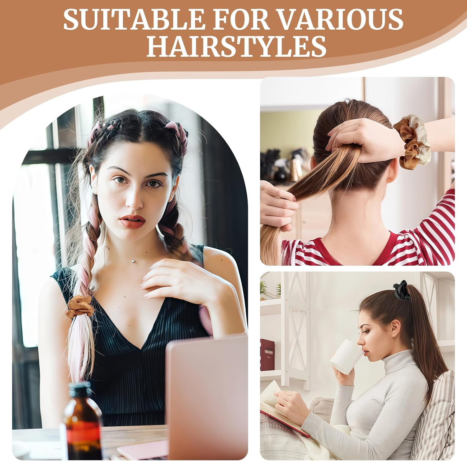 Teccfly 12 Pcs Satin Scrunchies - Big Scrunchy Ponytail Holder,Soft & Elastic for Thick Hair, Elegant Hair Accessories for Women