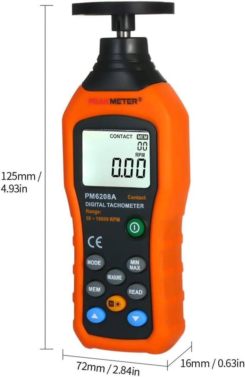 Yasao Digital Tachometer Handheld Contact Motor Tachometer LCD Speedometer Tach RPM Meter Contact-Type Digital Tachometer Wide Measuring Rang 50～19999Rpm image number 3