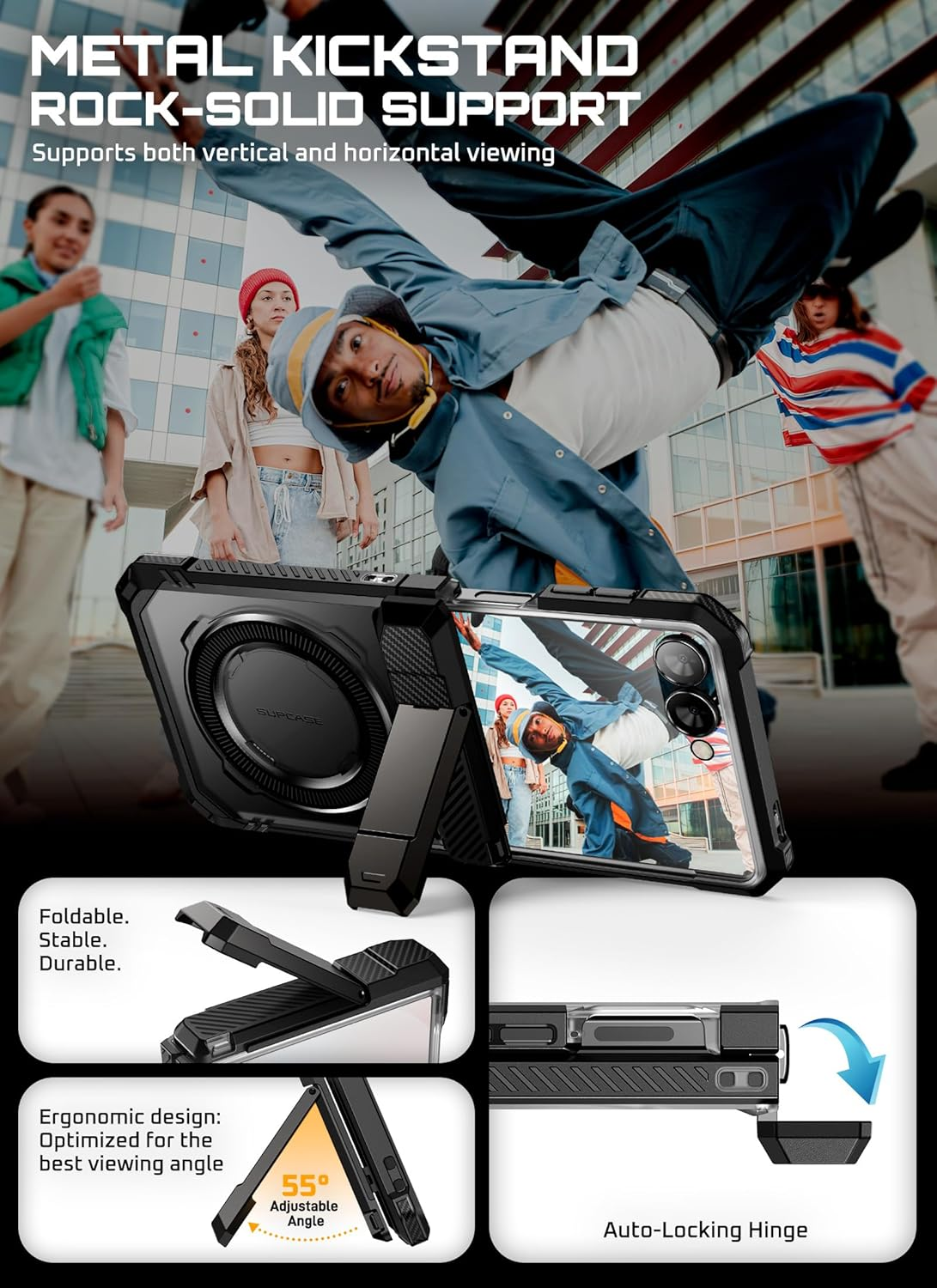 SUPCASE for Samsung Galaxy Z Flip 7 Case with Stand & Front Screen Protector (Unicorn Beetle Grip), [Support Magsafe] [Hinge Protection] Full Body Military-Grade Translucent Back Phone Cover, Black image number 2