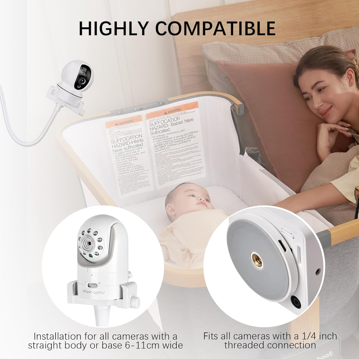 Honey Paws Baby Monitor Floor Stand Holder Compatible All Cameras with 1/4 Screw Height Adjustable & Universal Mount Secure, More Safety Clamp Flexible Most Baby Camera Keep Baby Away from Touching