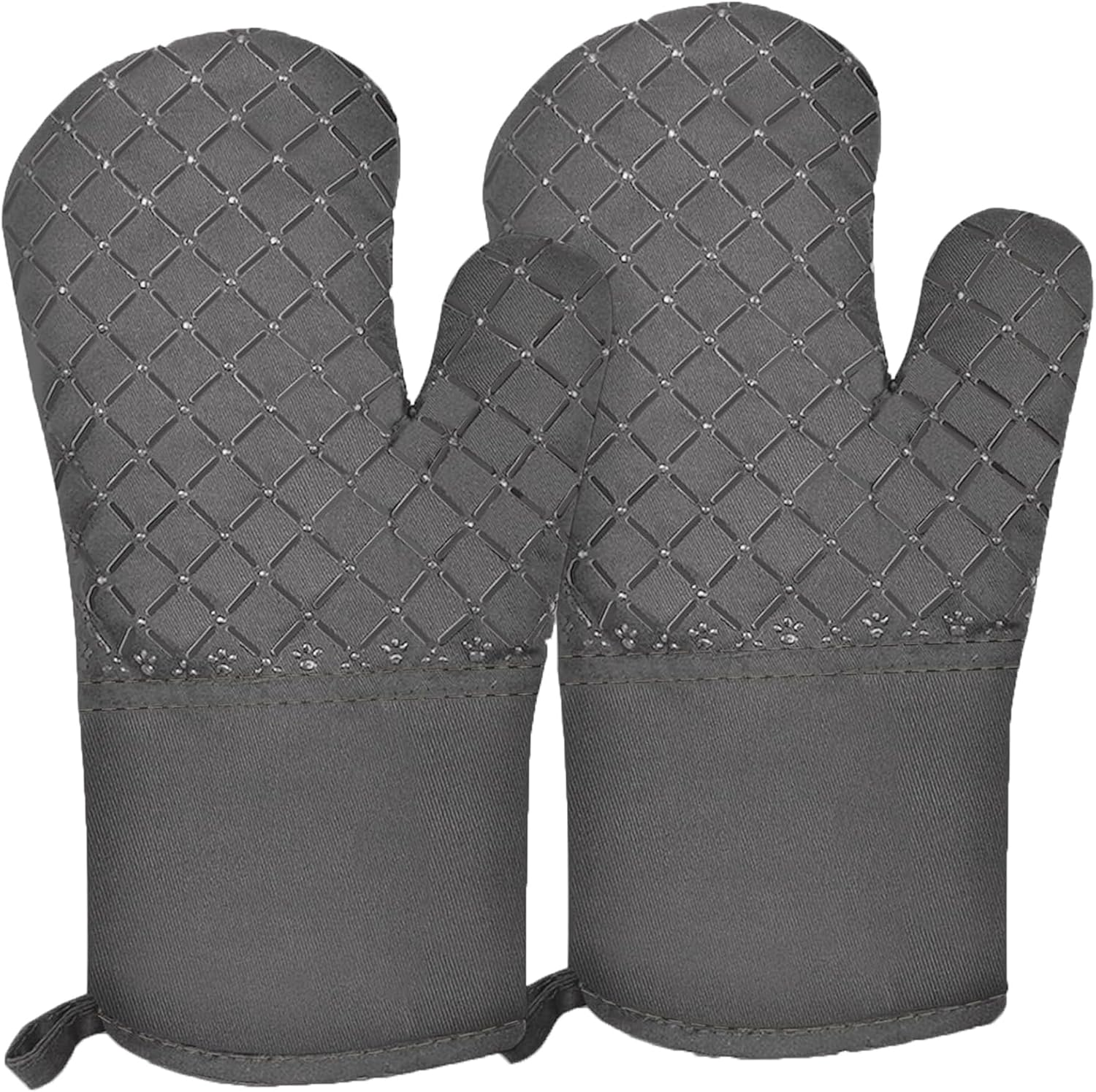 LF Line 2 Pcs Long Oven Mitts Heat Resistant for Kitchen, Kitchen Oven Gloves with Non-Slip Silicone Stripe Soft Cotton Lining, Silicone Oven Mitts for Cooking Baking BBQ Grey