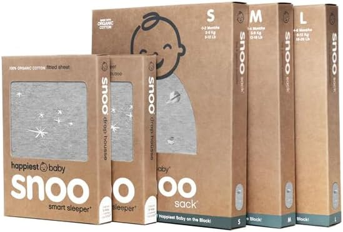 Happiest Baby the Big Bundle 100% Organic Cotton - Includes 3 SNOO Sacks and 2 SNOO Bassinet Fitted Sheets (Graphite Planets)