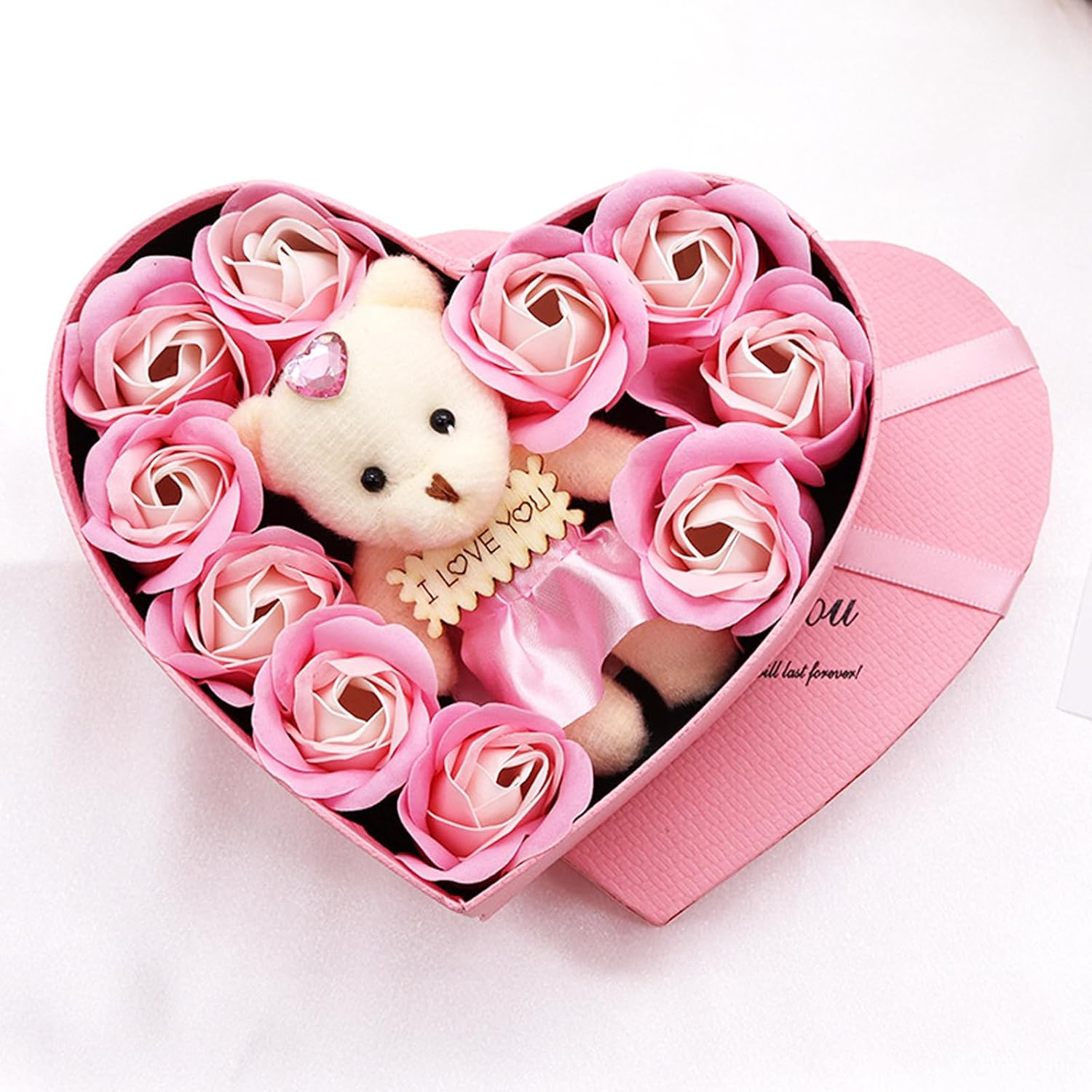 Lopsity Rose Bear with Heart Box Romantic Roses Flower Gift Box with Cute Teddy Bear for Mothers Day Anniversary Birthday Valentines Day Gift (Pink) image number 4
