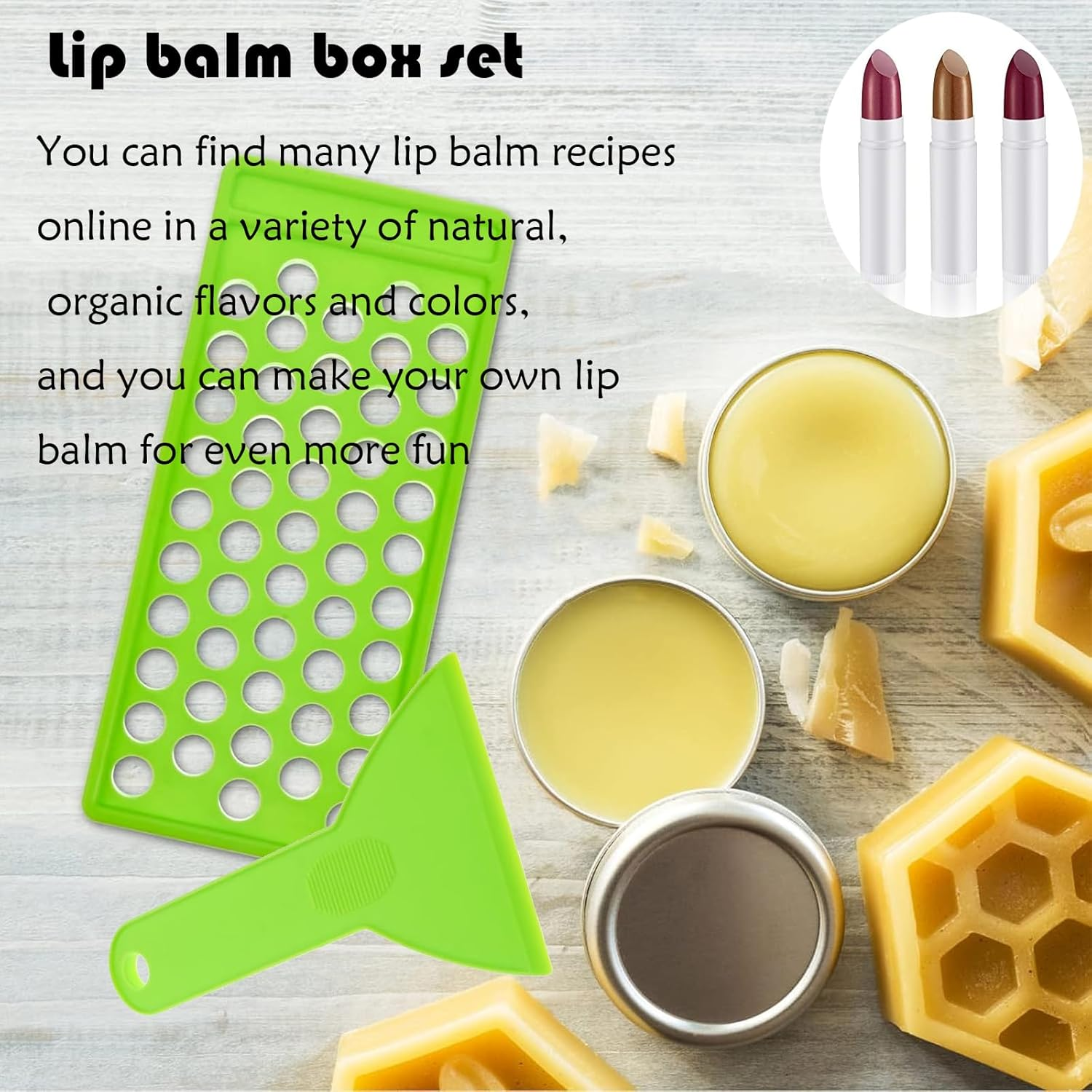 50 Pack Empty Lip Balm Containers with Fill Tray & Spatula, DIY Lip Gloss Tube Refillable White Plastic Lip Balm Tube round Bottle Mouth Red Container image number 5