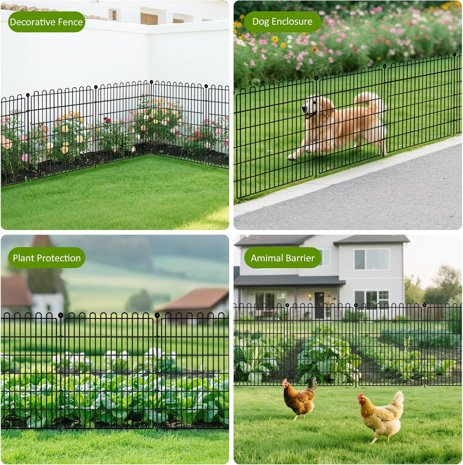 10 Panels Tall No Dig Decorative Garden Fence for Yard, Animal Barrier Fencing for Outdoor Dog, Metal Portable Garden Fences for Borders, Pets, Landscape (K15- Black, 10 Panels - 7.4M(L) X 81Cm(H))
