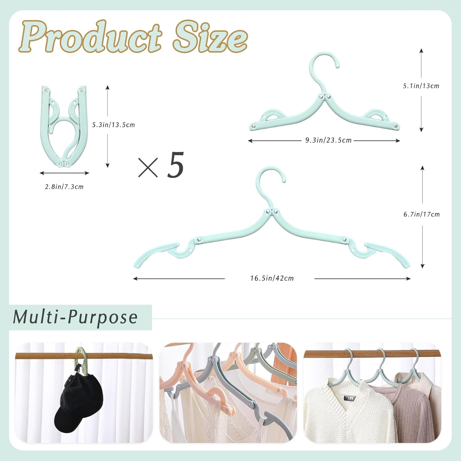 ELE DEPI Portable Folding Drying Rack with 5 Travel Hangers Foldable,Collapsible Clothes Drying Rack with 5 Holes,Foldable Hangers for Traveling,Dorm,Cruise and Laundry.(1+5) - 2 Pack image number 2