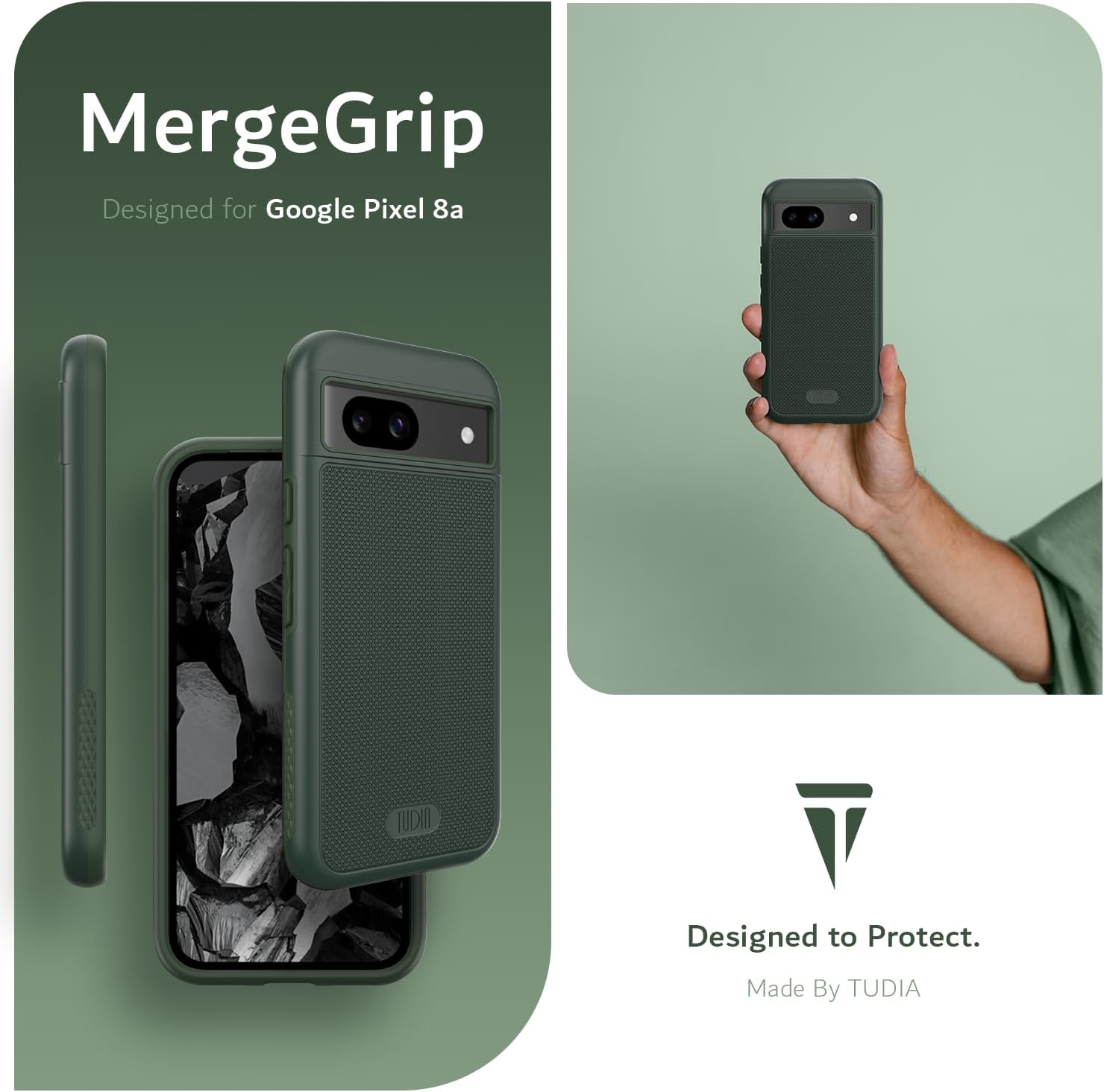 TUDIA Dualshield Grip Designed for Google Pixel 8A Case (2024), [Mergegrip] Military Grade Dual Layer Shockproof Slim Tough Non-Slip Heavy Duty Protective Phone Case Cover (Pine Green) image number 7