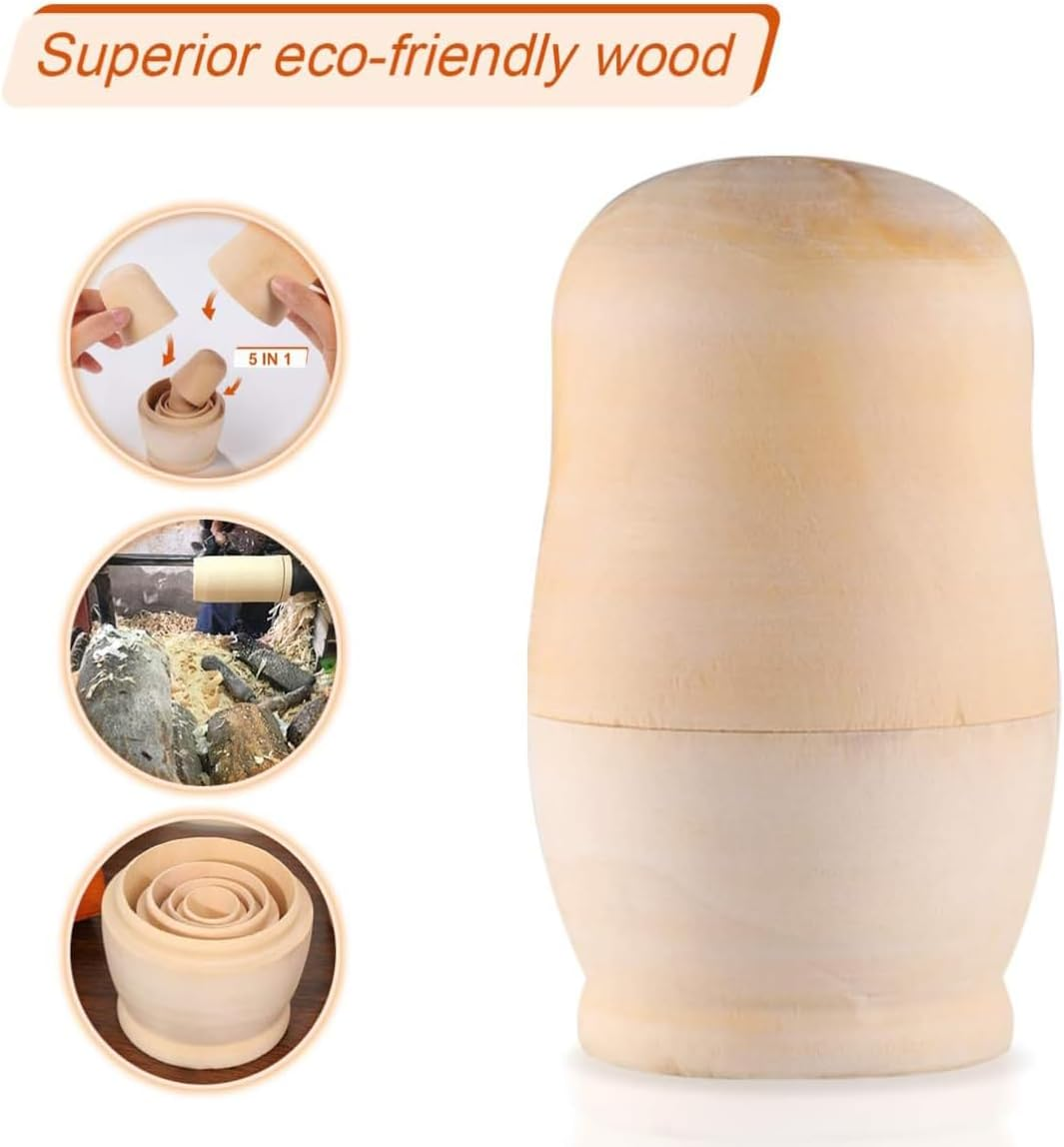 TOYANDONA 3 Sets Unpainted Russian Nesting Doll Blank Wooden Matryoshka Stacking Toy Make Your Own Doll for Christmas Kids Birthday Gift Home Decoration image number 3