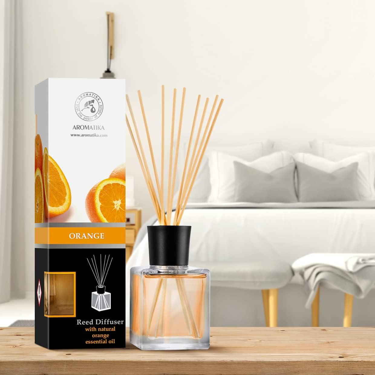Orange Reed Diffuser Natural Essential Orange Oil 200Ml - Fresh & Long Lasting Home Fragrance - Gift Set with Bamboo Sticks - Best for Aromatherapy - Spa - Home - Kitchen - Bath - Office image number 2