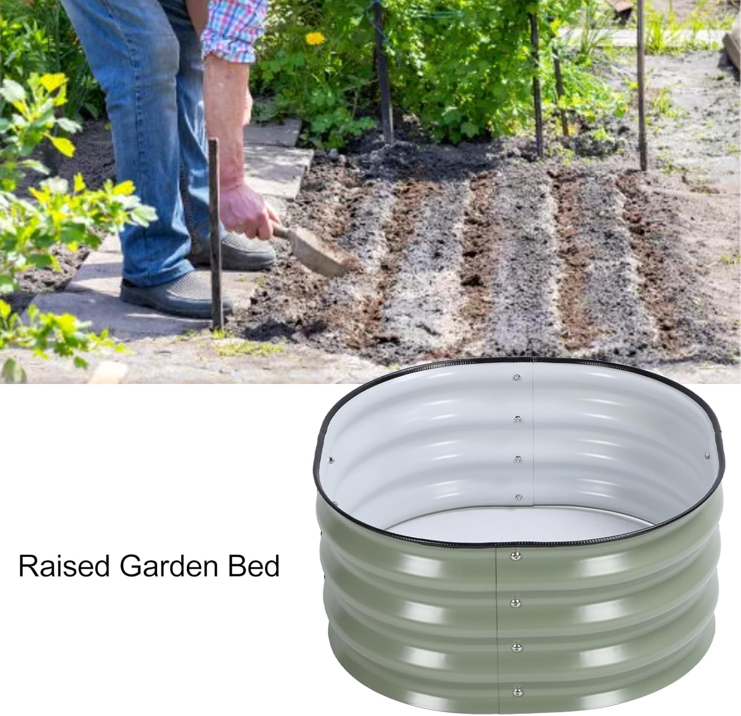 11' Tall Raised Garden Beds Outdoor for Gardening, round Raised Garden Bed Kit, Metal Raised Bed Planter Box for Vegetable, Flower, Fruits, 2.0 &times; 2.0 &times; 0.9 Ft, Open Bottom (Light image number 1