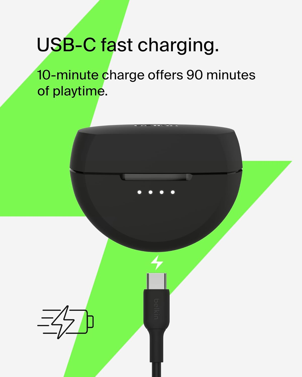 Belkin Soundform Rhythm True Wireless Earbuds with Built-In Microphone, USB-C Fast Charging, 28H Battery Life, IPX5 Water Resistance - Bluetooth Earbuds for Iphone, Ipad, Galaxy, Pixel, & More - Black image number 5