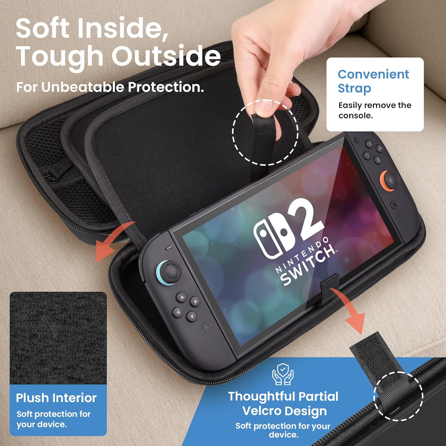 THRAU Nintendo Switch 2 Carrying Case Large Capacity Hard Shell Travel Pouch with 2 Screen Protectors, Thumb Grips, 24 Game Card Slots for Switch 2 Console & Accessories (Standard Version)