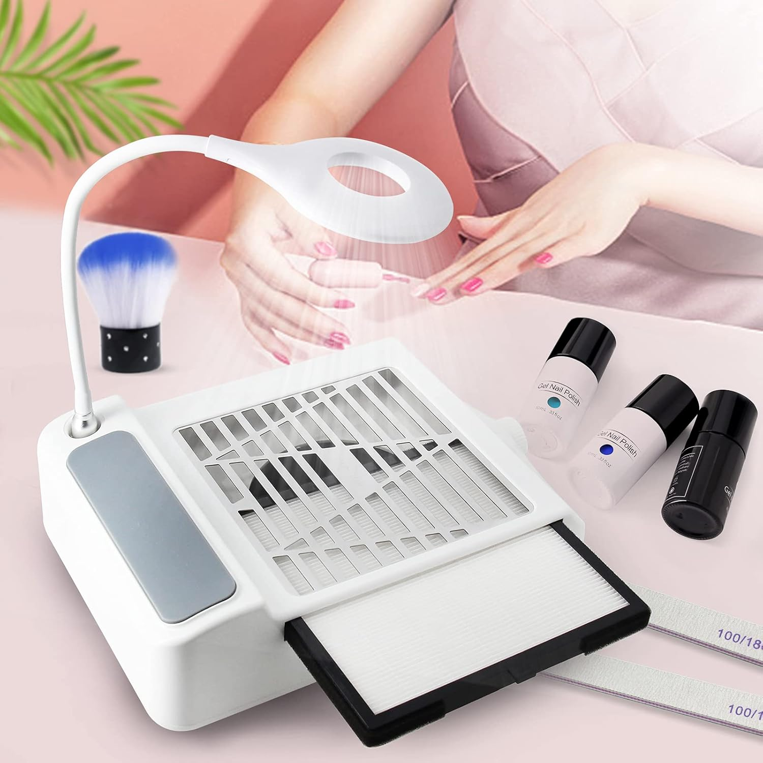 Nail Dust Extractor with Filter, Professional Dust Extraction for Nails Nail Salon, Nail Vacuum Cleaner, Nail Design Manicure, with Cuticle Pusher image number 4